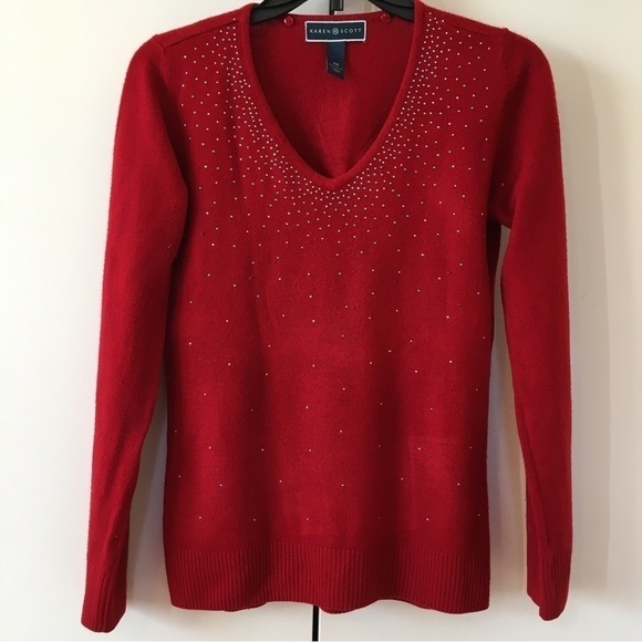 Karen Scott luxsoft Pull Over V-neck Red Sweater - Picture 12 of 16